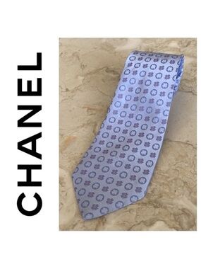 Chanel CC Logo Four Leaf Clover 100% Silk Tie